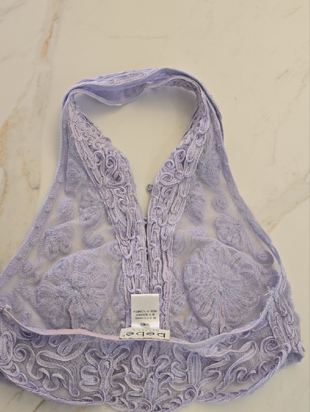 bebe Lavender Lace Appliqué V-Neck Blouse - Picture 2 of 4